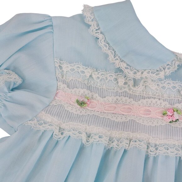 Vtg JC Penney Dress Baby Blue Girls 24M Toddle Time Dainty Pretty Formal Lace - Picture 6 of 16